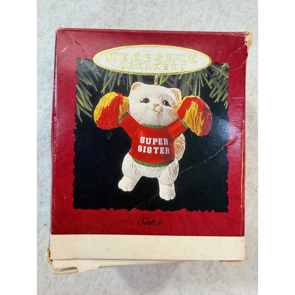 Hallmark Keepsake Ornament 1993 Super Sister Cheerleader Cat Kitten QX554-5 Box